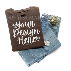 Espresso Comfort Colors 1717 Flat Lay Folded Tshirt Mockup, Espresso Gildan Mockup, Tshirt Mockup, Simple Flat Lay Mockup for Social Media