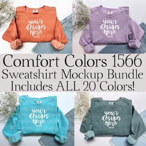 Comfort Colors 1566 Full Bundle - Includes ALL 20 Sweatshirt Colors - Chambray, Denim, Light Green, Terracotta Folded Flat Lay Mockup Bundle