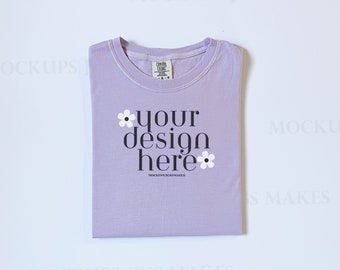 Orchid C1717 Flat Lay Mockup, Orchid Comfort Colors Mockup, Purple Easter Tshirt Mockup, Simple Flat Lay Mockup, Simple Spring Seasonal Mock