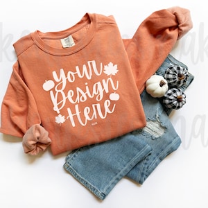 Terrakotta Comfort Farben Sweatshirt Flach Lay Mockup, Halloween Mockup, Herbst Mockup, Herbst Saison Mock, Orange POD Mock, Gefaltet Flach Lay