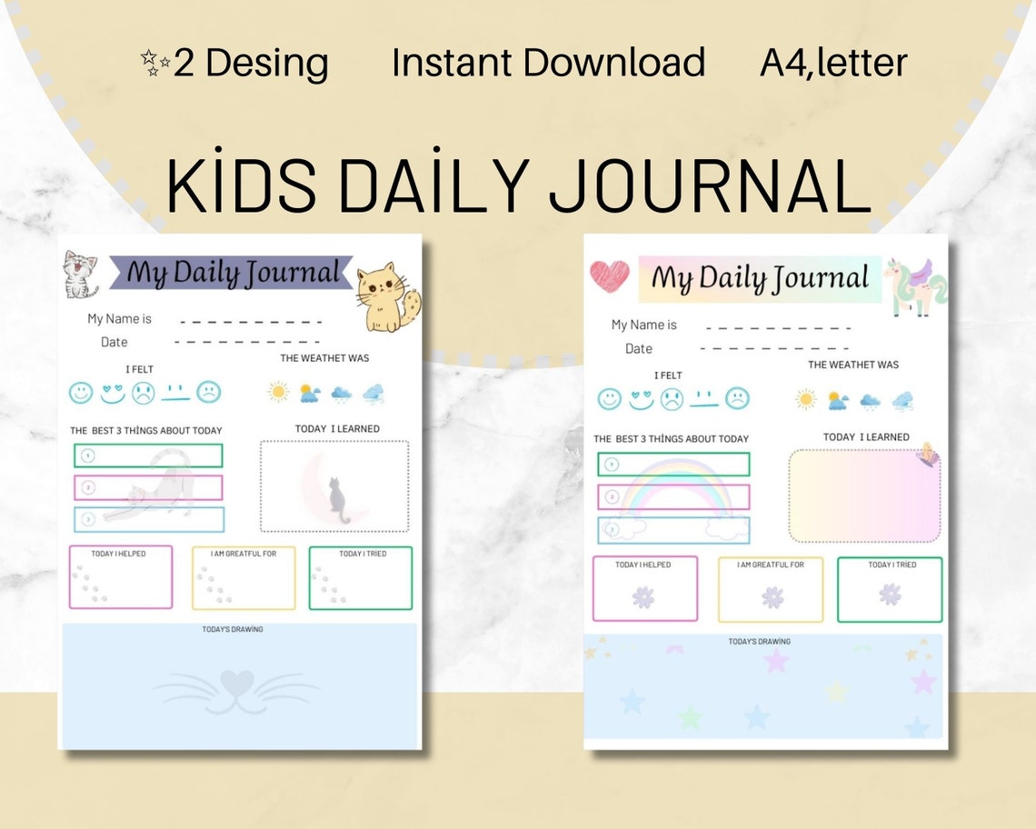 Kids Daily Journal Printable Kids Journal DIY Animal Pages Diary for ...
