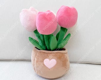 PinkLadyWorkshop限定 ピンクのチューリップ｜デイジー｜イチゴの鉢植えぬいぐるみ：花束のぬいぐるみ