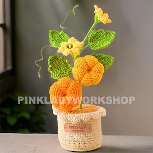 Handmade Crochet Pumpkin Fruit Flower Pot | Orange Yellow Green | Halloween Decorative Plants | Fall Home Decor | Artificial Plant | Cozy