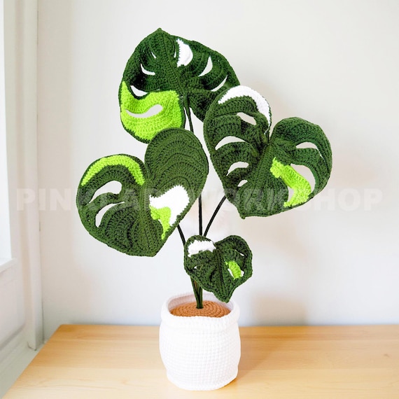 Crochet Monstera Plant in Pot: Handmade Yarn Houseplant Decor