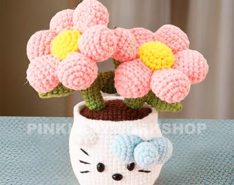 Crochet Kitty Flower Pot: Handmade Yarn Cat Planter