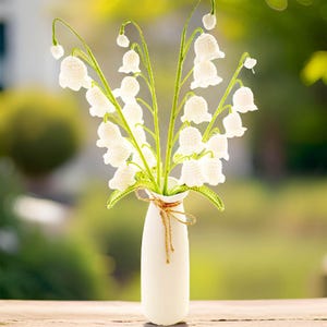 Handmade Crochet Lily of the Valley Tulip Bouquet  (no vase) | Crocheted Lily-of-the-valley Stem | Artificial Flower | Vase is not included