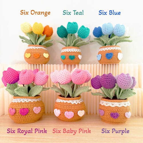 Pot de fleurs au crochet fait main (inclus) Vase (inclus) | Décoration tulipe rose | Fleur rose au crochet | Plantes décoratives | Fleurs au crochet