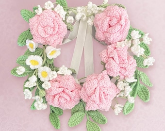 Handmade Crochet Rose Wreath | Pink Rose Crochet Flowers | Front Door Decoration | Bachelorette Party | Wedding Decor | Bride Room Decor