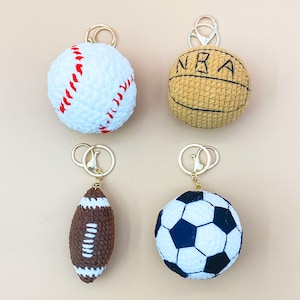 Crochet Sports Ball Keychain: Handmade Yarn Bag Charm - Baseball, Football, Basketball, Soccer