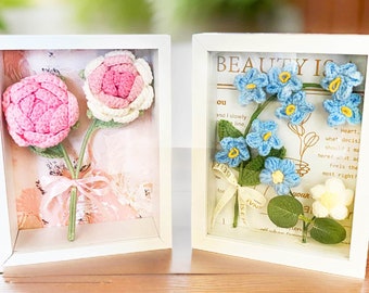 Handmade Crochet Bouquet Frame | Pink Crochet Flowers | Flower Home Decor | Valentine's Gift | Gift for Mom | Flower arrangement