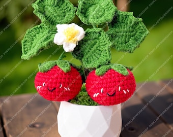 Handmade Crochet Tomato Pot: Smiley Fruit Vegetable Plush Arrangement
