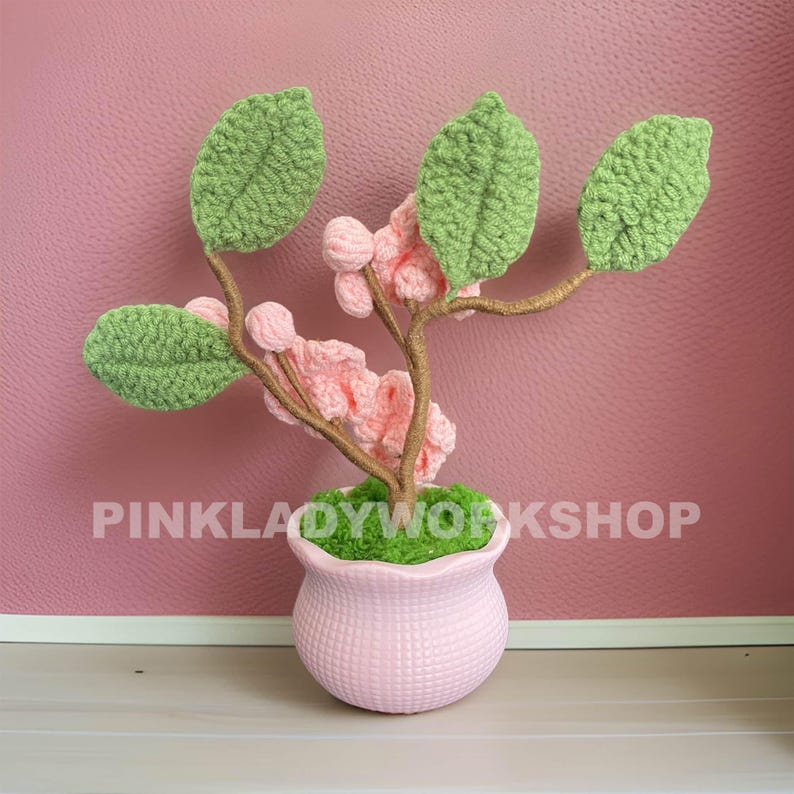 Crochet Sakura Flower Pot: Handmade Japanese Floral Decor image 3