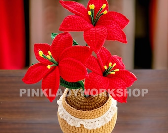 Handgemachter gehäkelter Weihnachtsstern Topf | Pflanzen | Häkelblumen | Weihnachten Wohnkultur | Rot Grün | Weihnachtsdekoration | Verzierung