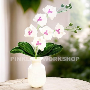 Crochet Moth Orchid Bonsai with Vase: Handmade Cotton Yarn Decor