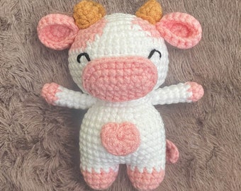 Handmade Crochet Strawberry Cow/Pig | Cute Crochet Toy | Mini Cow Plush | Cow Stuffed Animal | Finished Crochet Toy