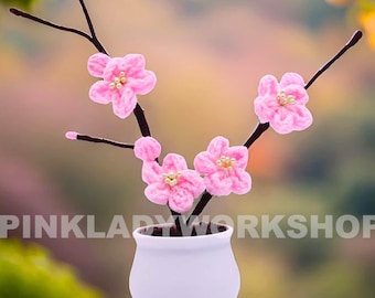 Handmade Crochet Plum Blossom | Sakura Decor | Cherry Blossoms Crochet Pot | Japanese Flowers | Decorative Plants