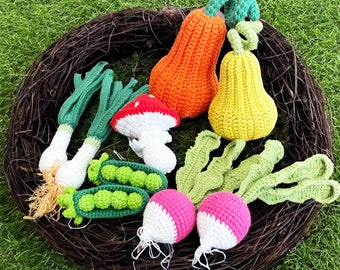 Handmade Finished Crochet Vegetable | Squash | Mushroom | Green Onion | Radish | Peas | Kitchen Decor | Home | Garden | Vegetable Plushie