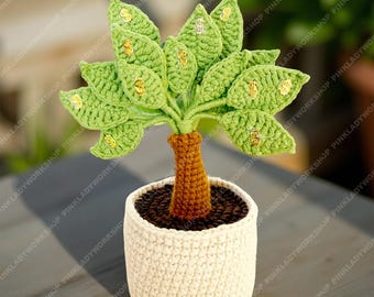 Crochet Money Tree | Handmade Yarn Fortune Plant, Feng Shui Decor