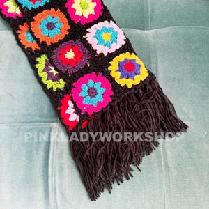 Handmade Crochet Granny Square Scarf: Colorful Winter Fashion image 3