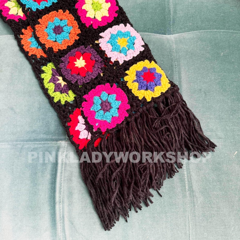 Handmade Crochet Granny Square Scarf: Colorful Winter Fashion image 3