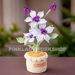 Crochet Clematis Flower Pot: Asian Virginsbower, Home Decor