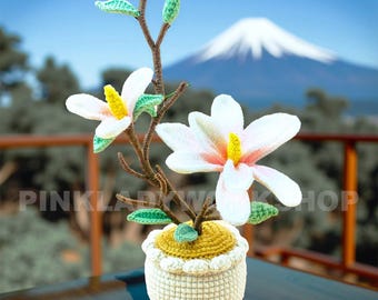 Handmade Crochet Yarn Magnolia Flower Pot | Home Decor Gift