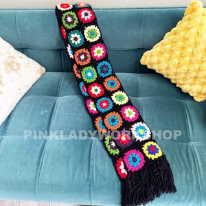 Handmade Crochet Granny Square Scarf: Colorful Winter Fashion image 4