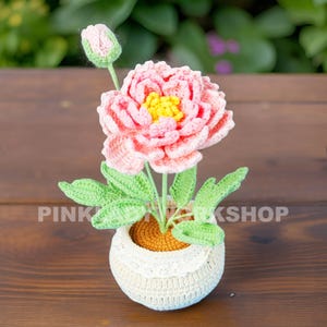 Handmade Crochet Peony Flower Pot: Cotton Yarn Home Decor