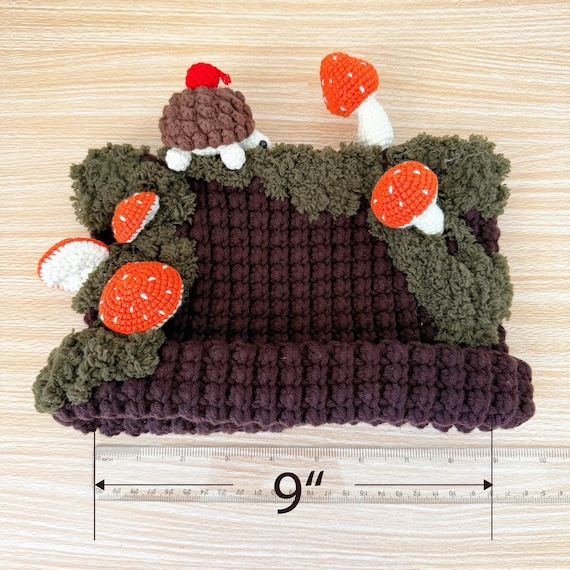 Handmade Crochet Brown & Green mushroom hat Handmade Crochet Mushroom Hat for Kids | Cottagecore Beanie  main image 4