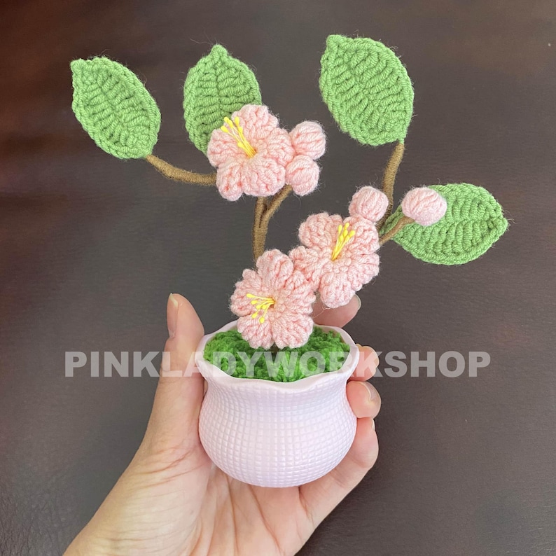Crochet Sakura Flower Pot: Handmade Japanese Floral Decor image 2