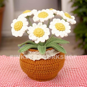 Crochet Daisy Pot: Handmade Cotton Yarn Decor - Summer Home