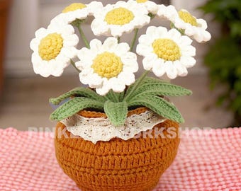 Crochet Daisy Pot: Handmade Cotton Yarn Decor - Summer Home