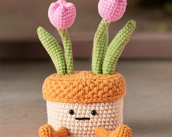 Handmade Tulip Plush | Jewelry Box | Phone Holder | Organizer | Pink Green | Plant Flower Container | Birthday | Christmas
