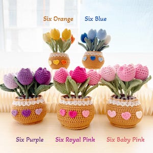 Handmade Crochet Flower Pot (included) Vase (included) | Pink Tulip Decor | Pink Crochet Flower | Decorative Plants | Crochet Flowers