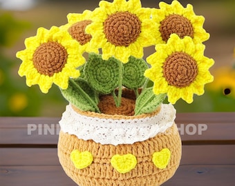 Gehaakte zonnebloempot: handgemaakt decor van katoengaren