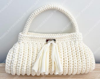 Cream Crochet Clutch Bag | Handmade Knit Handbag | Elegant Mini Purse | Wedding Bridal Bag | Chic Top Handle Bag