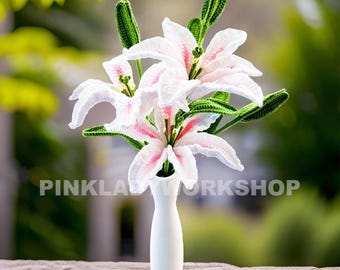 Handmade Crochet Lily Stem: Artificial Flower Bouquet, Wedding Decor