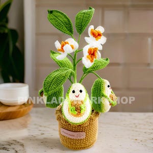 Handmade Crochet Avocado Tree: Decorative Potted Plant