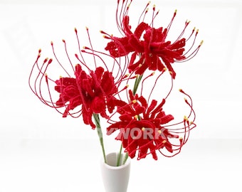 Crochet Red Spider Lily: Handmade Yarn Flower - Bold Floral Decor