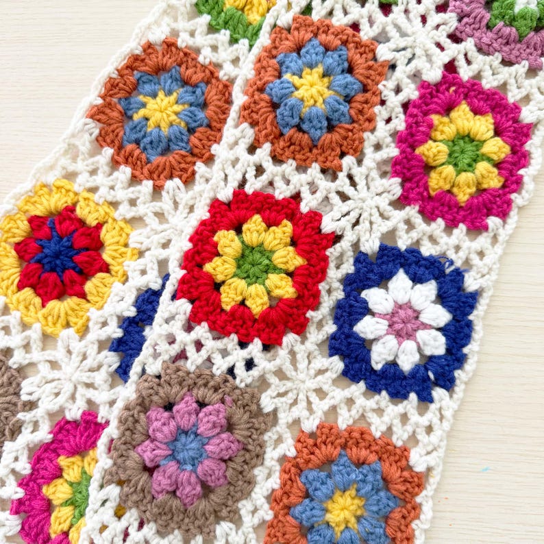 Handmade Crochet Granny Square Scarf: Colorful Winter Fashion image 6