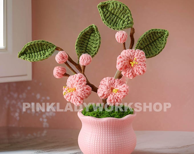 Crochet Sakura Flower Pot: Handmade Japanese Floral Decor