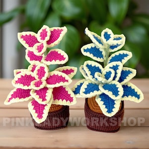 Handmade Crochet Coleus Plant Pot | Colorful Leaf Crochet Decor | Potted Crochet Houseplant | Indoor Plant Decoration | Unique Home Gift