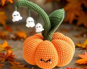Handmade Crochet Ghost Pumpkin Plushie: Halloween Decor