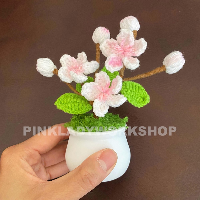 Crochet Sakura Flower Pot: Handmade Japanese Floral Decor image 5