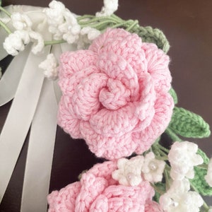 Handmade Crochet Rose Wreath Pink Rose Crochet Flowers Front Door Decoration Bachelorette Party Wedding Decor Bride Room Decor image 4