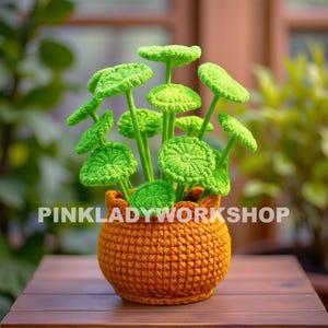 Planta de dinero china de ganchillo hecha a mano / OVNI / Planta de pilea decorativa / Planta de interior de hilo / Vegetación linda / Planta de maceta artificial / Decoración del hogar
