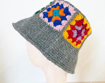 Handmade Cotton Crochet Granny Square Bucket Hat | Festivalcore