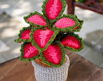 Crochet Coleus Plant | Handmade Red & Green Fiber Art Decor