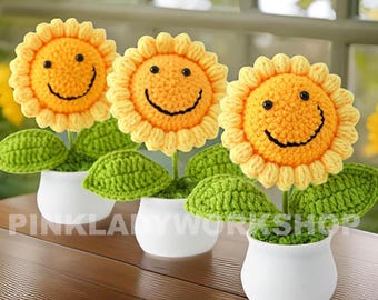 Handmade Crochet Sunflower Pot: Home Decor