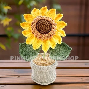 Crochet Sunflower in Pot: Handmade Cotton Yarn Decor